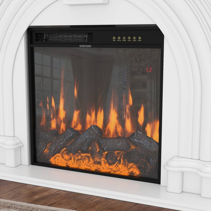 Freestanding Electric Fireplace with Mantel, 24" Electric Fireplace Insert, Adjustable Flame Colors, Remote Control & Thermostat