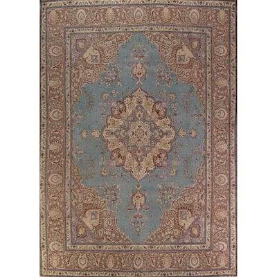 Blue Tabriz Persian Vintage Area Rug Handmade Wool Carpet - 9'6" x 12'8"