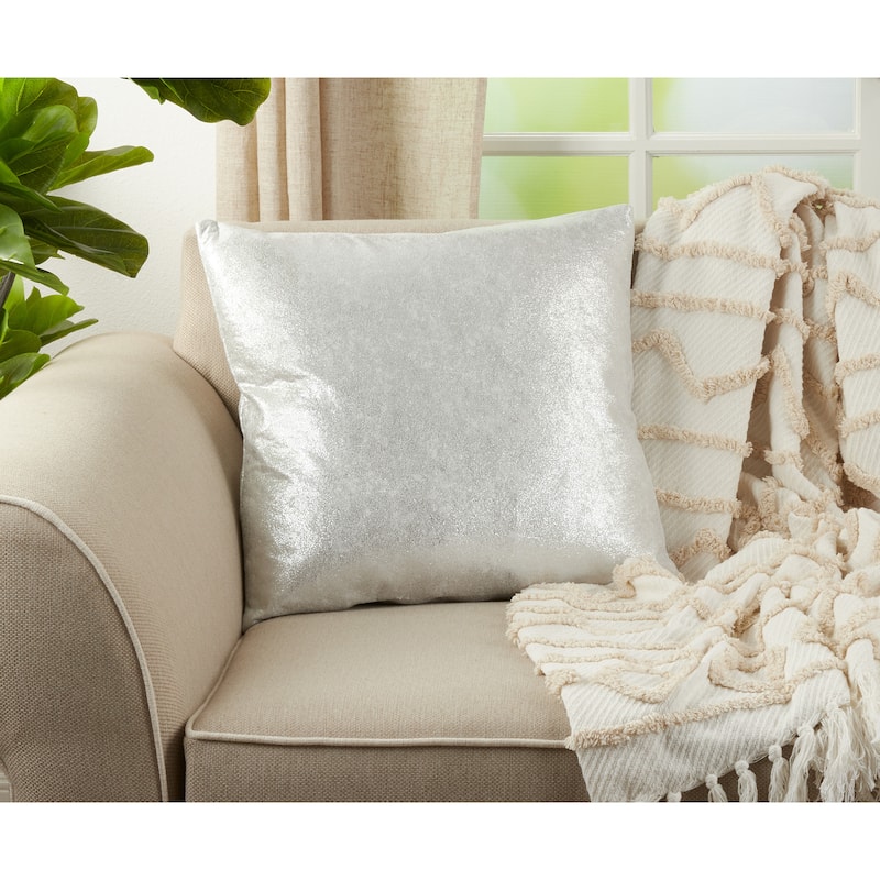 Shimmering Metallic Design Down Filled Throw Pillow - Silver