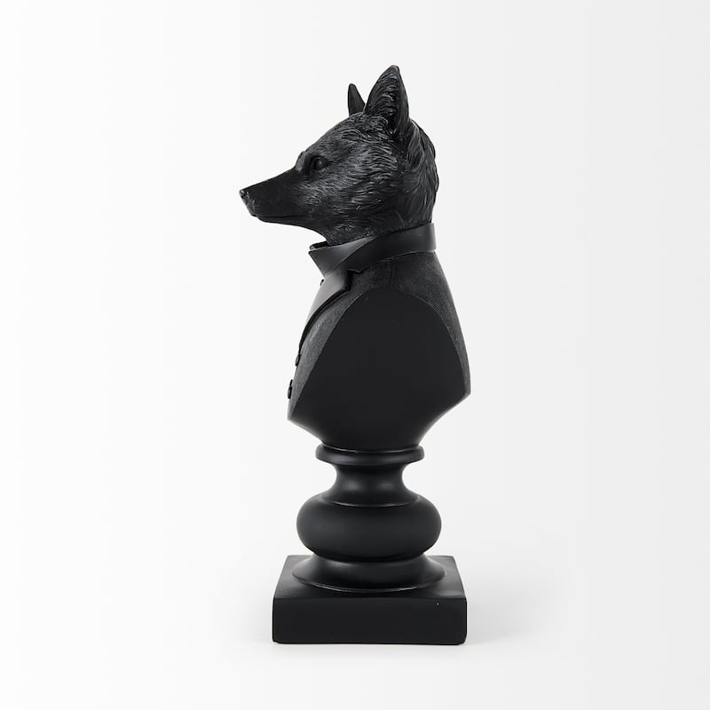 HomeRoots Black Resin Suited Fox Bust Sculpture - 5.00 in. x 13.00 in. x 6.00 in.