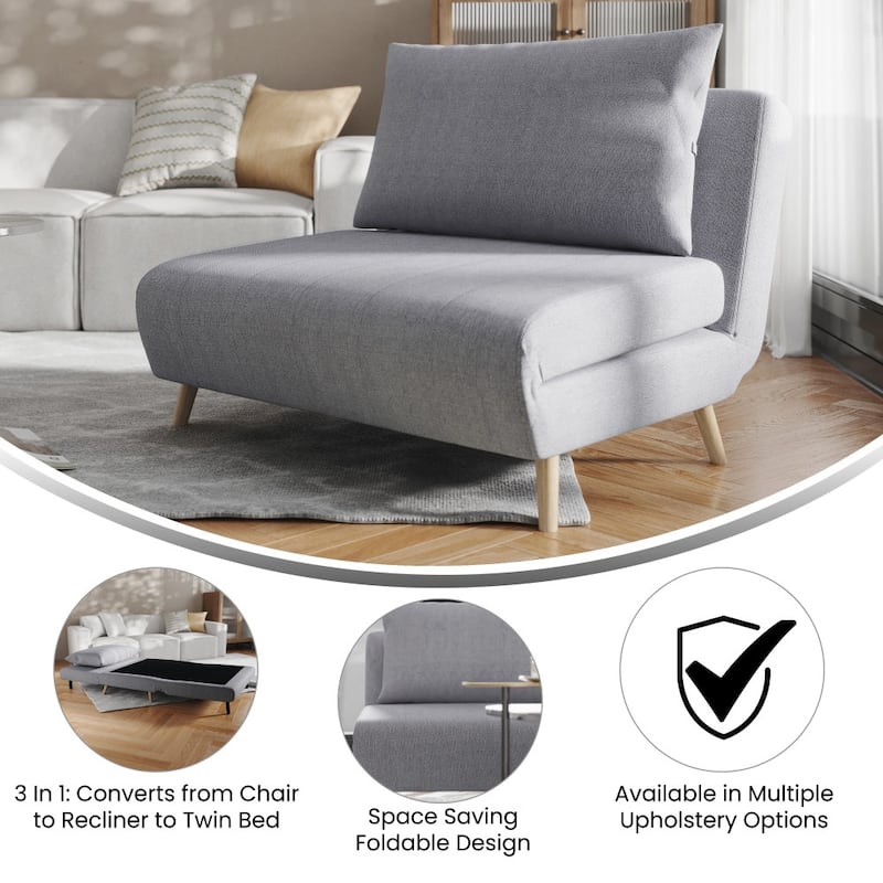 Upholstered Convertible Tri-Fold Chair with Pillow and Hideaway Legs - 75.5"D x 41"W x 30"H