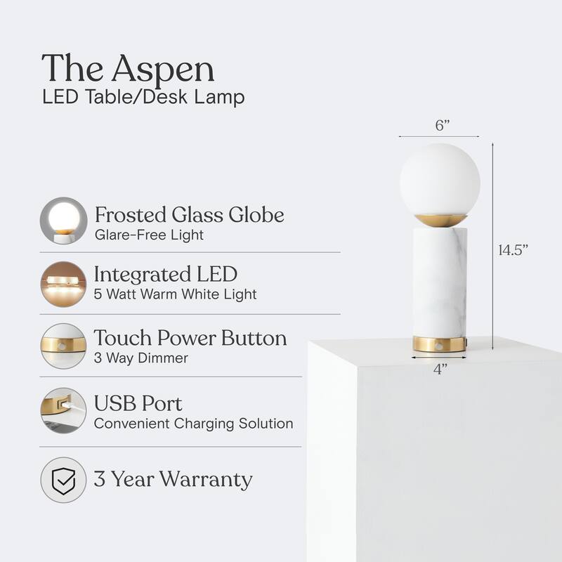 Brightech Aspen 14.5 in. White Mid-Century Modern Integrated LED Bedside Table Lamp with Built-In 3-Way Dimmer (2-Pack)