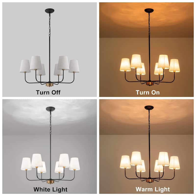 6-Light Metal Chandelier with White Linen Shades