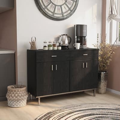 Furniture of America Mason Modern Black 2-drawer Buffet with Wine Rack