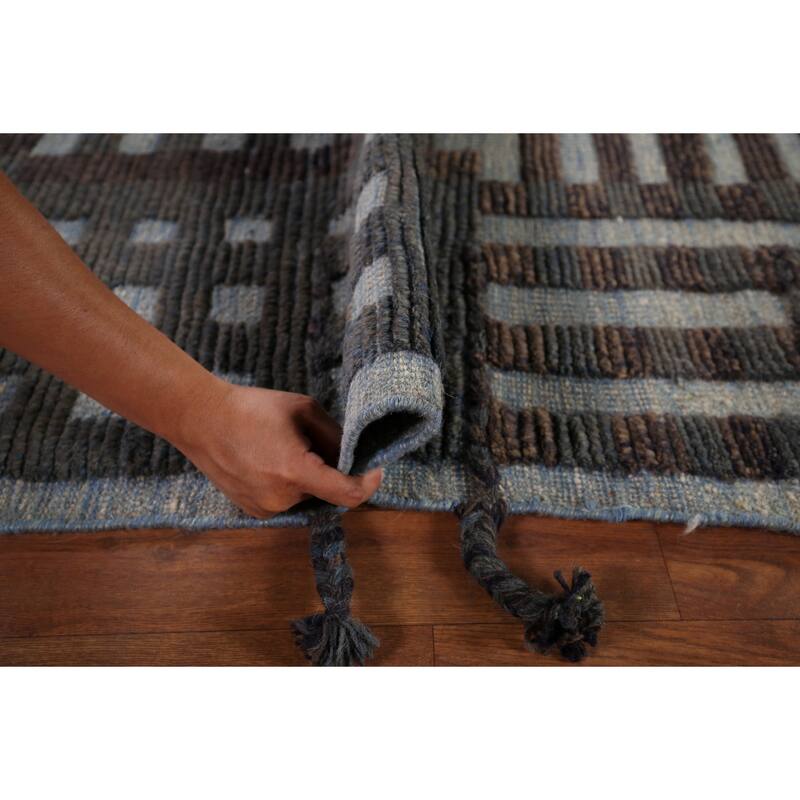 All-Over Checkered Moroccan Oriental Area Rug Hand-Knotted Wool Carpet - 8'10"x 12'7"