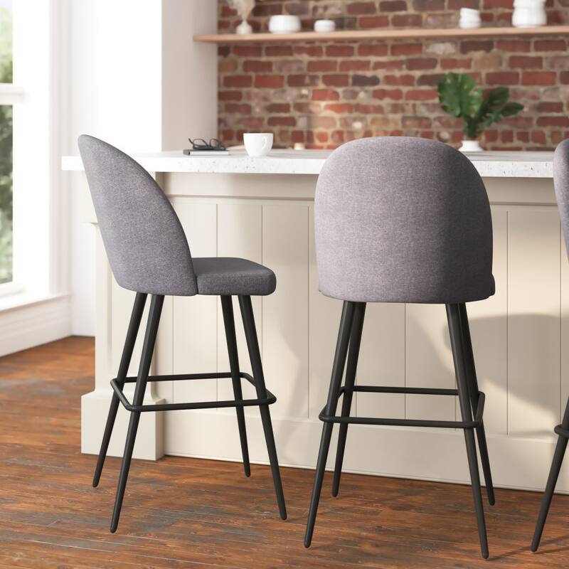 Modern Upholstered Barstools with Footrest and Steel Frame (Set of 2)