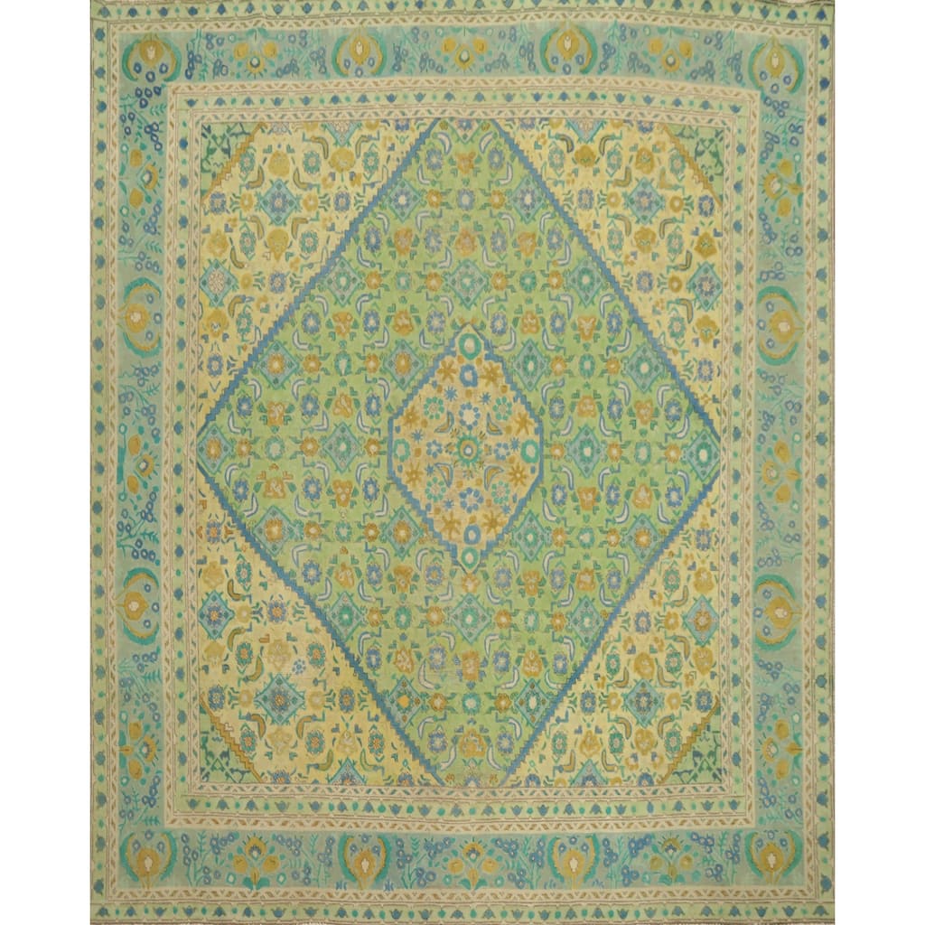 Hand Knotted Oriental 100% Wool Carpet Traditional Floral Green Tabriz Area Rug - 8' 8'' X 8' 6''