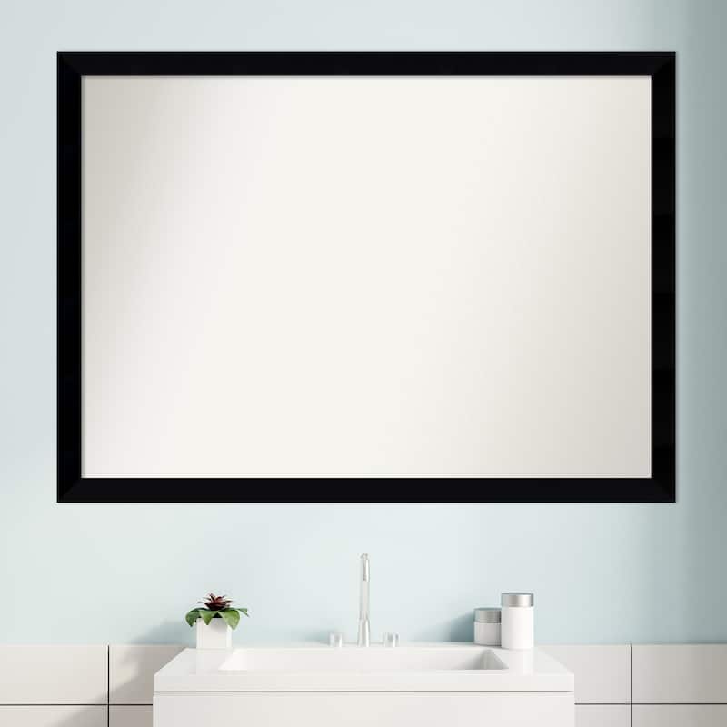 Non-Beveled Wood Bathroom Wall Mirror - Black Museum Frame - Black Museum