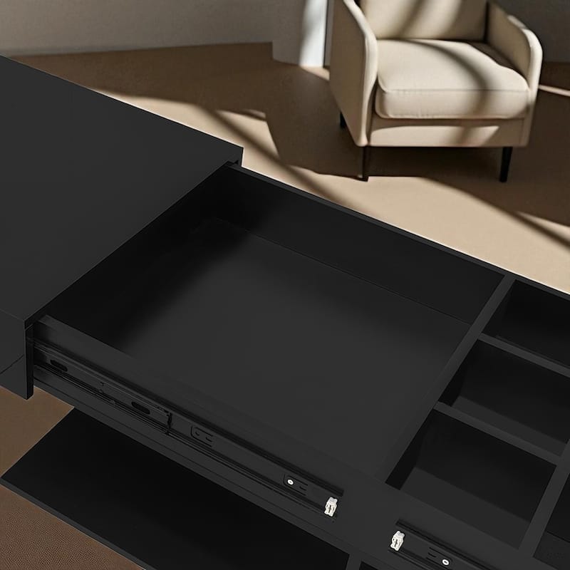 41.3"-76.7" Extendable Coffee Table with Hidden Storage, High Gloss Finish, Multiple Compartments & 16-Color LED Lights