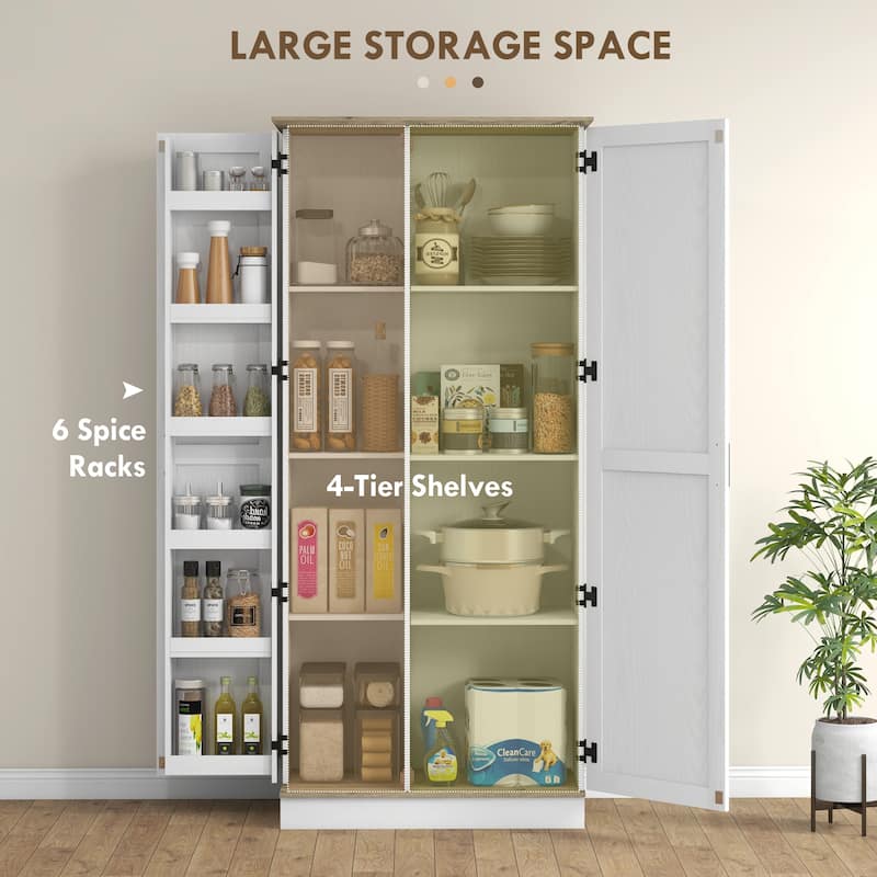 Modern Tall Kitchen Storage Cabinet with Spice Racks & Adjustable Shelves, Pantry Cabinet Buffet Cabinet