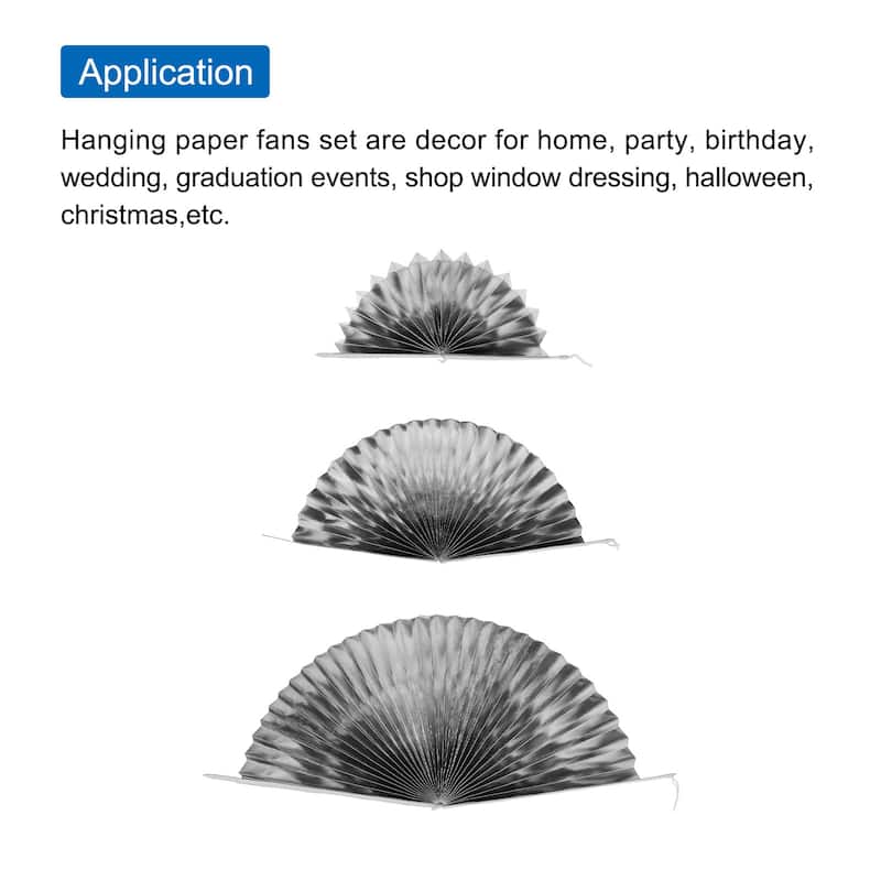 Hanging Paper Fans Party Set 6Pcs Decoration for Home Birthday Wedding Silver