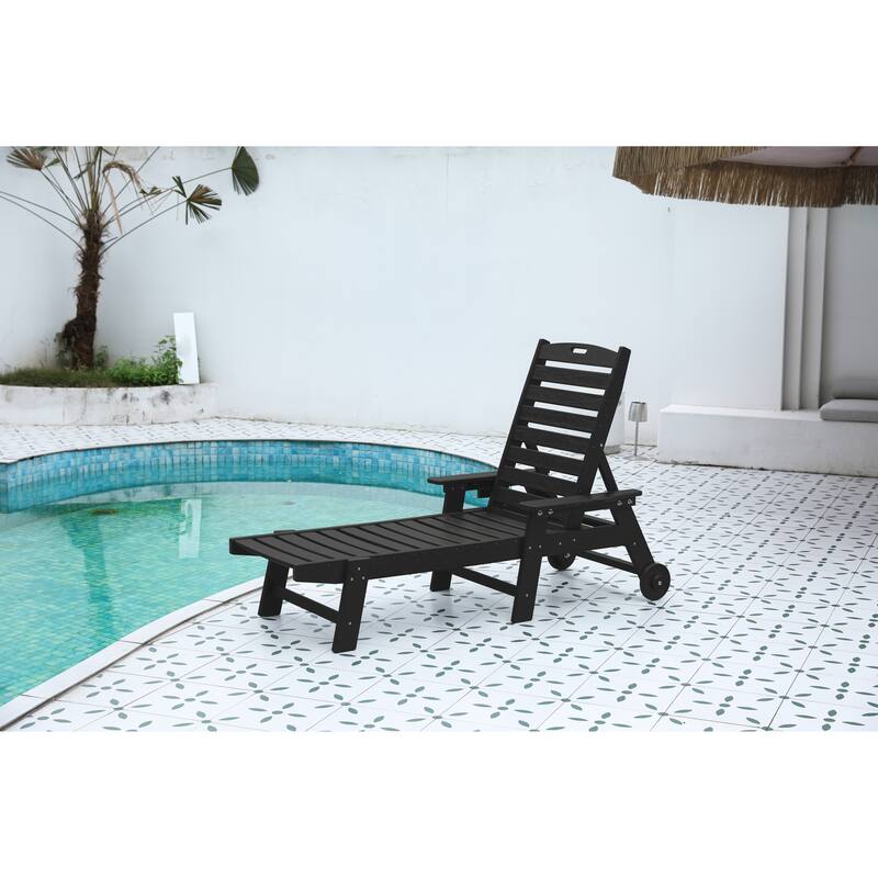 Outdoor Patio Wooden Oversized Chaise Lounge Chair w/ 5 Positions for Pool, Deck, Poolside, Grey