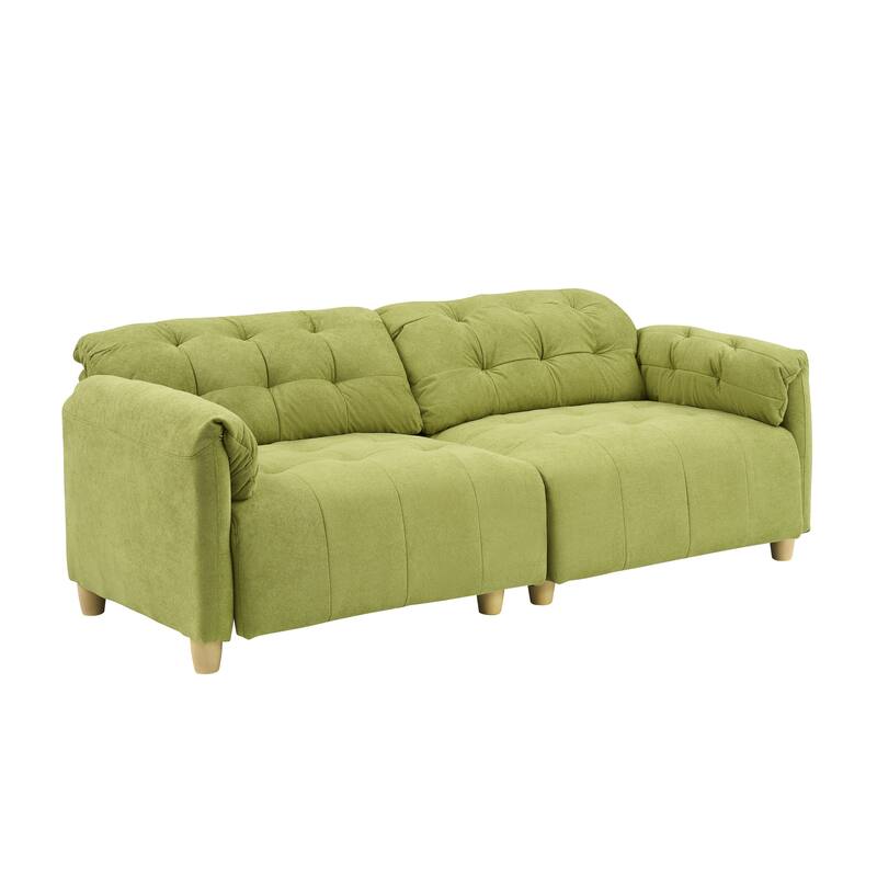 Green Flannelette Double-Seat Sofa for Living Room with High-Density Sponge and Solid Wood Frame