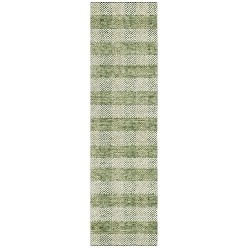 Machine Washable Indoor/ Outdoor Chantille Plaid Stripe Rug