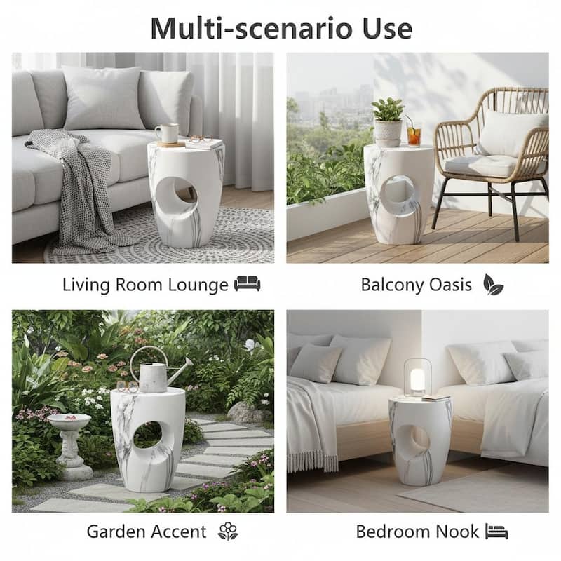 Christopher Knight Home - Modern Indoor/Outdoor 19.29"H MgO Accent Side End Table with Sculptural Cutout & Marble Finish