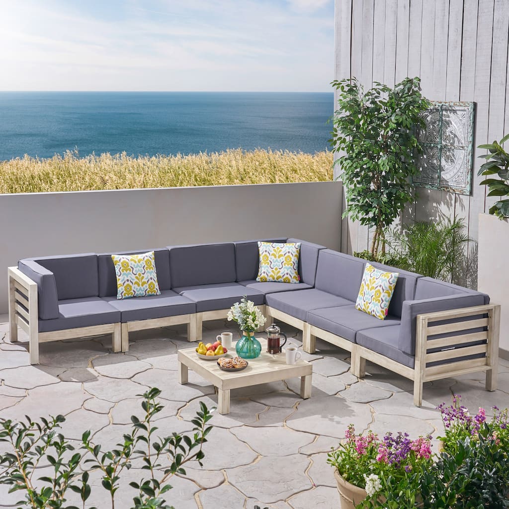 Oana Outdoor 7 Seater Acacia Wood Sectional Sofa Set by Christopher Knight Home