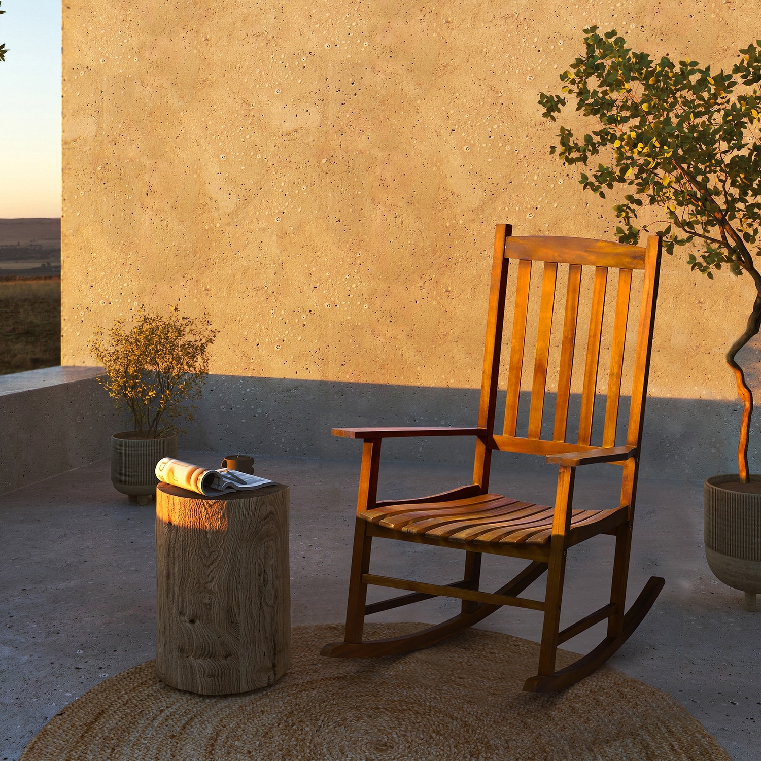 Elegant Acacia Wood Rocking Chair for Indoor & Outdoor Use, Durable Patio Furniture with Natural Finish