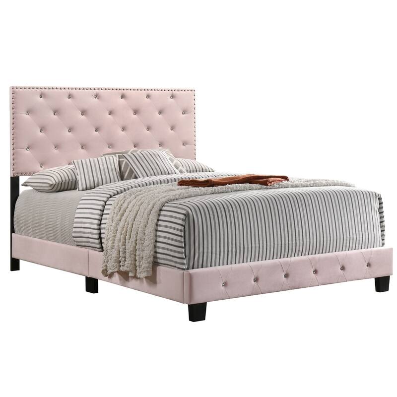 Faux Jewel Tufted Velvet Upholstered Queen Panel Bed - 83" - Pink