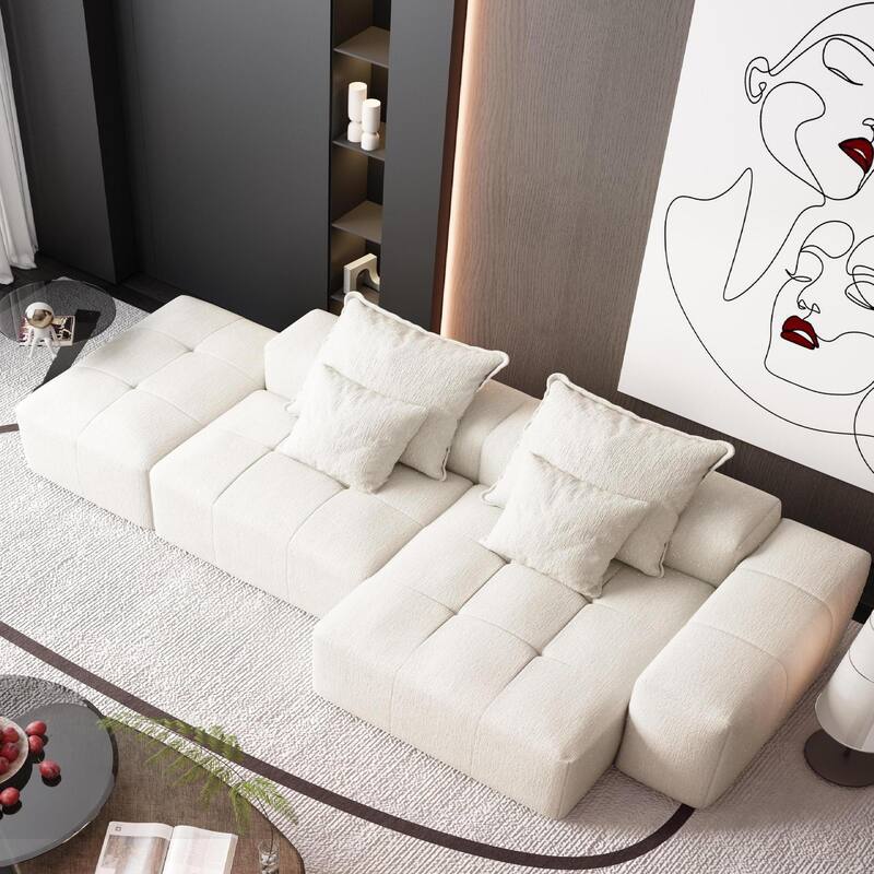 Oversized Modular Chenille Sectional Sofa with Ottoman, Chaise Lounge, 1 Armrest and 4 Pillows for Living Room