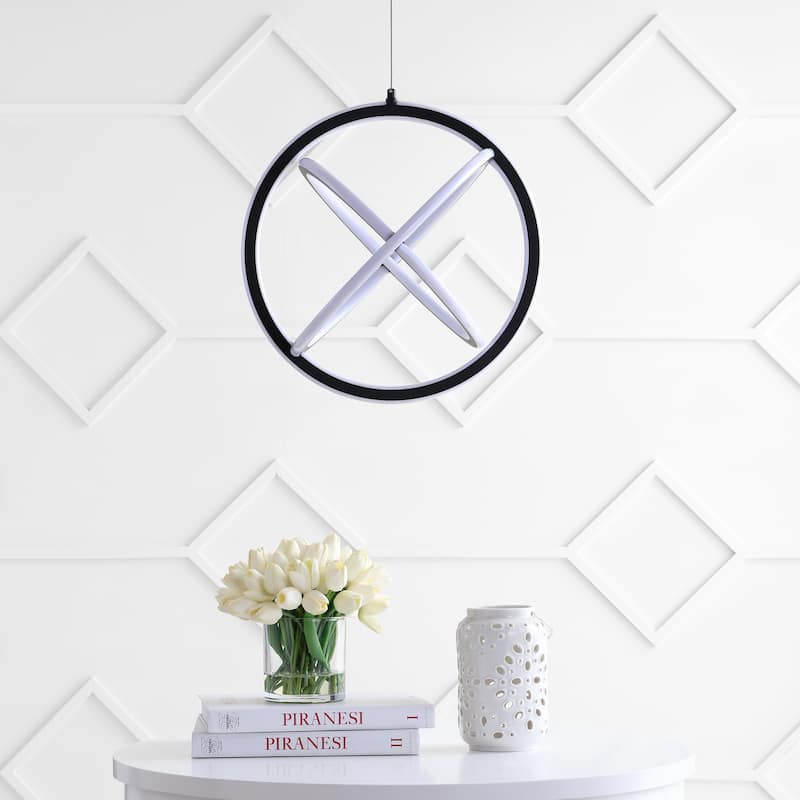 Orbit 16.5" Adjustable Integrated LED Metal Pendant, Black by JONATHAN Y