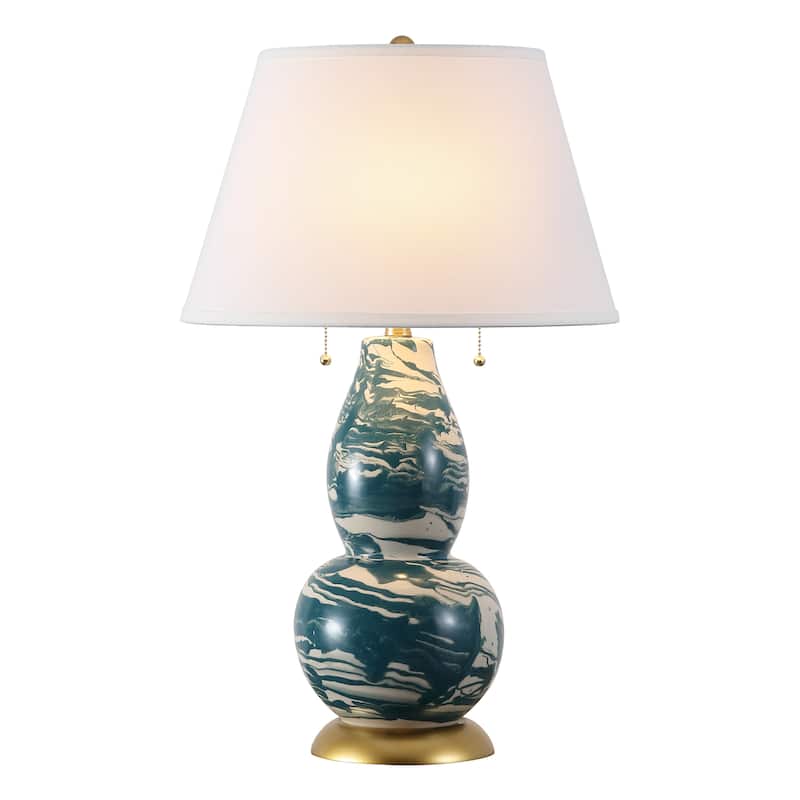 SAFAVIEH Lighting Sebrina 29-inch Navy And White Color Swirls Glass Table Lamp (Set of 2) - 17"x17"x28" - 17Wx17Dx28H