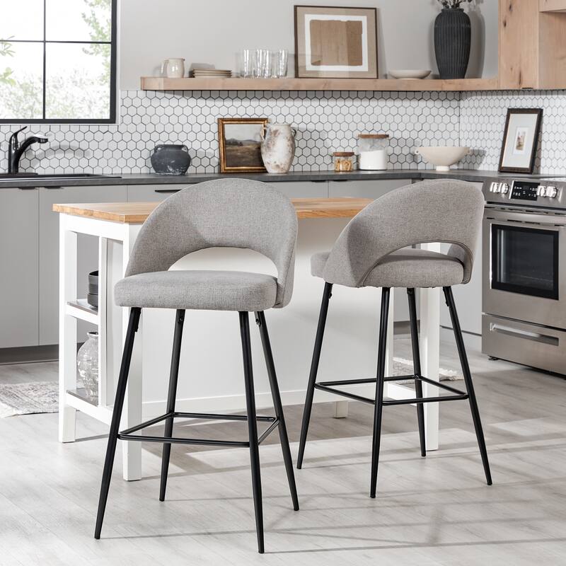 Middlebrook Designs Contemporary Curved-Back Fabric Barstools (Set of 2) - Mushroom