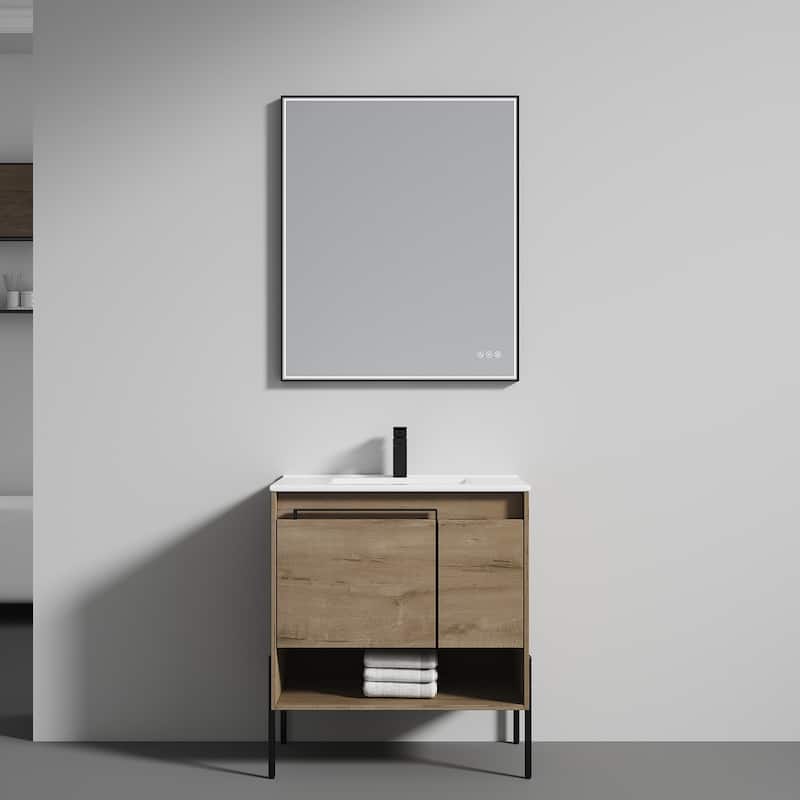 Blossom Turin 30 Inch Freestanding Bathroom Vanity with Ceramic Sink - Oak