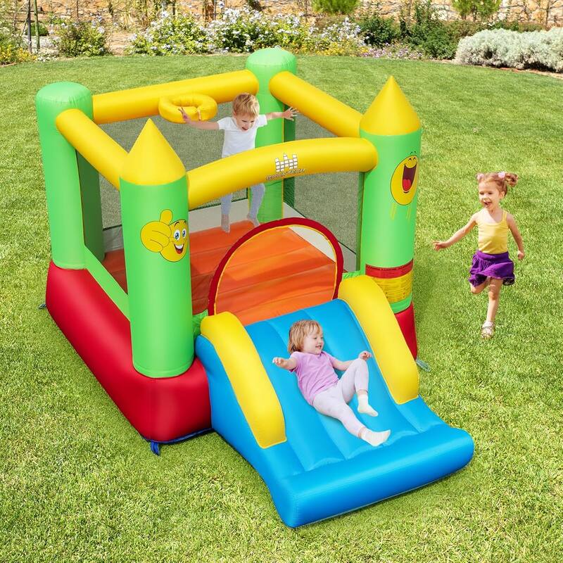 Kids Inflatable Bounce House Smiley Bouncy Castle Blower Excluded - Multicolor