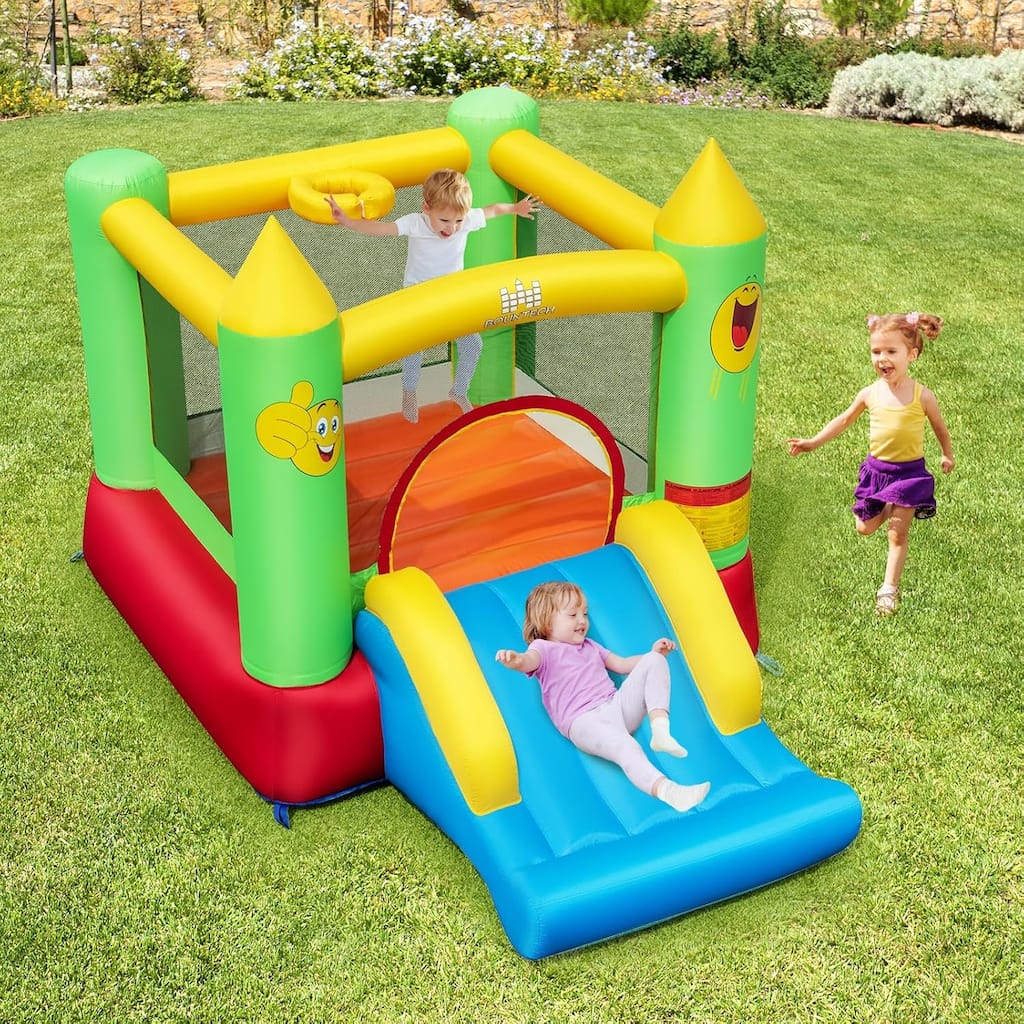 Kids Inflatable Bounce House Smiley Bouncy Castle Blower Excluded - Multicolor