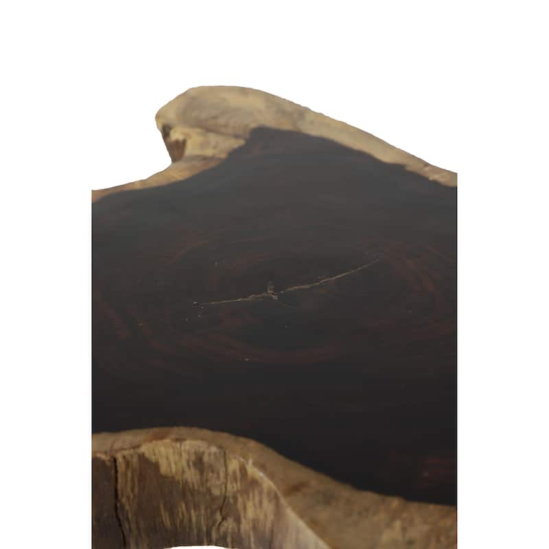 Wood Handmade Live Edge Top Side End Accent Table with Black Metal Tripod Legs - Brown - Roche River Decor