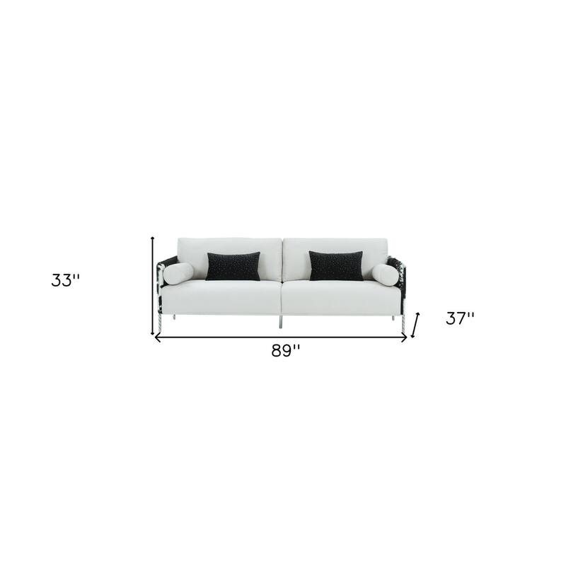 HomeRoots 89" White Sofa And Toss Pillows With Silver Legs