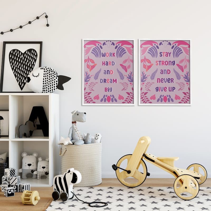 Stupell Purple Motivational Work Hard Framed Giclee Art Design By Julia Fox (Set of 2)