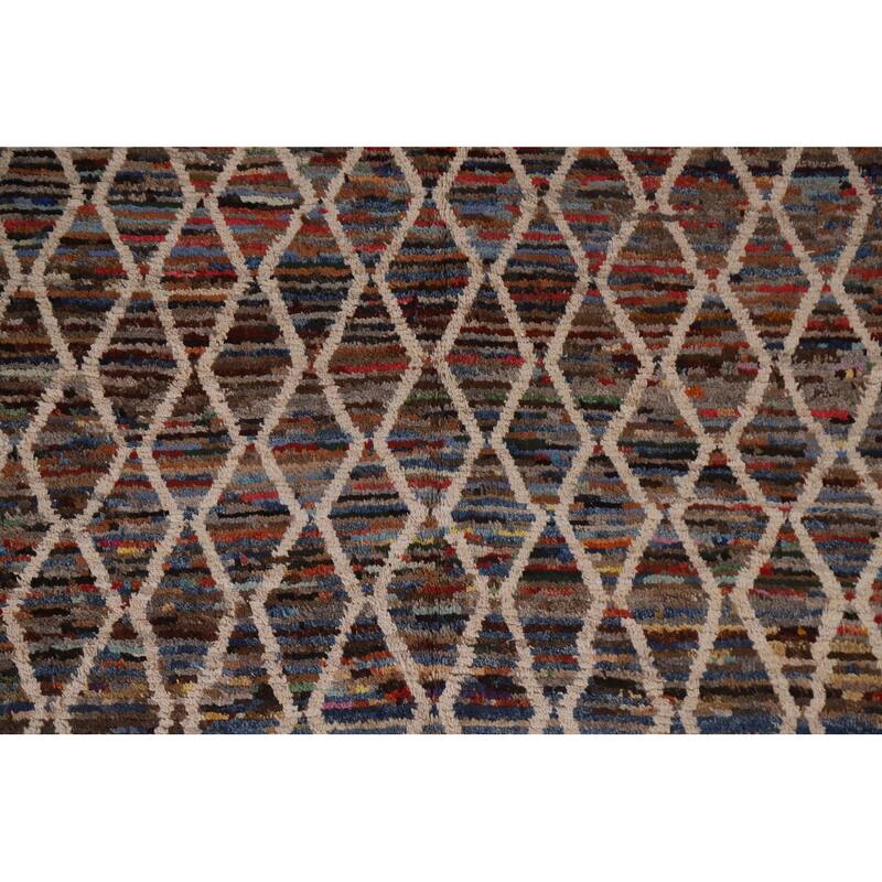 Hand Knotted Oriental 100% Wool Carpet Modern All-Over Black Moroccan Area Rug - 9' 7'' X 6' 3''