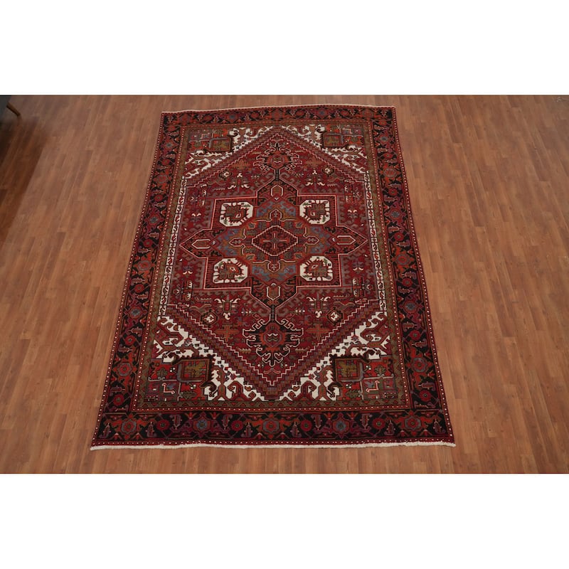 Hand Knotted Oriental 100% Wool Carpet Traditional Geometric Red Heriz Area Rug - 10' 10'' X 7' 7''