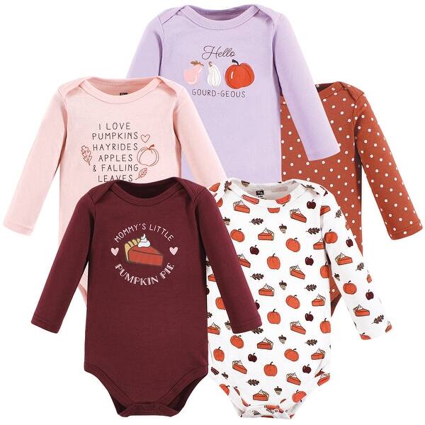 slide 1 of 1, Hudson Baby Infant Girls Cotton Long-Sleeve Bodysuits, Girl Pumpkin Pie 0-3 Months - Girl Pumpkin Pie
