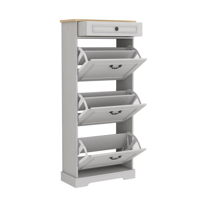 Slim Shoe Storage Cabinet with 1 Drawer & 3 Flip-Down Drawers