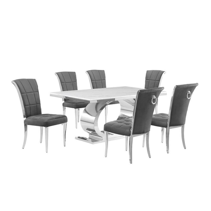 Best Quality Furniture D430/1-SC320-7 Dining Set with 68" White Marble Top