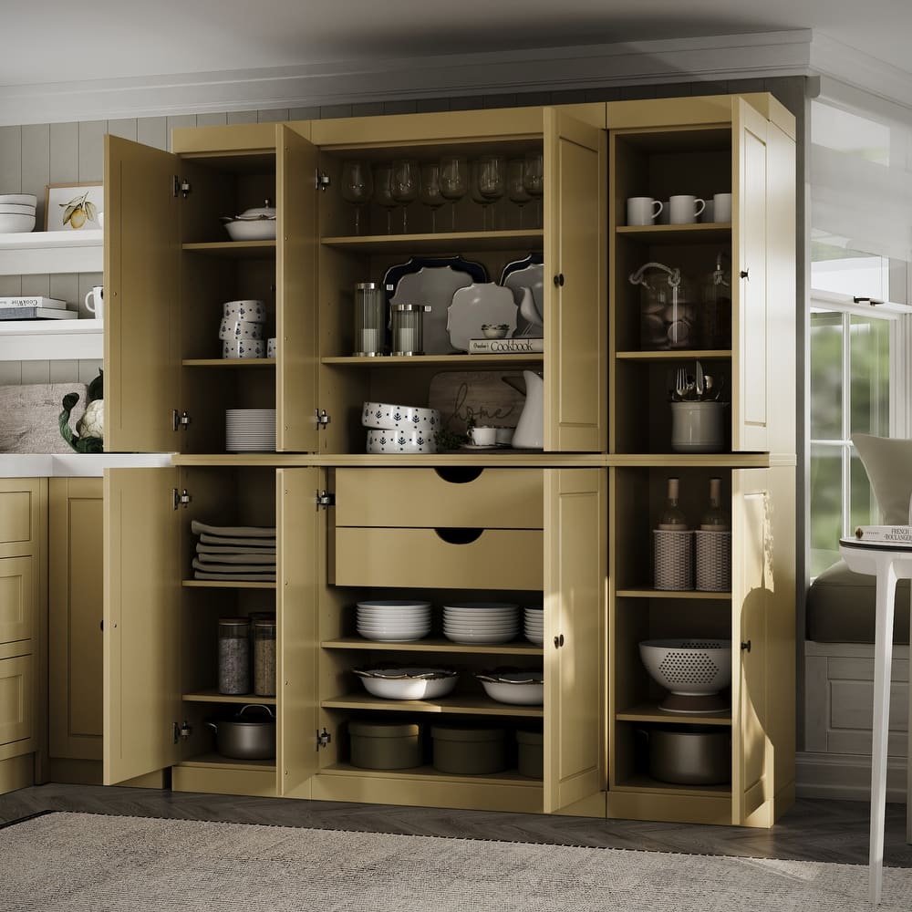 Palace Imports 100% Solid Wood Pantry Cabinet, 2 Drawers, Adjustable Shelves, 65" Wide, 71.5" Tall - 65" x 71.5"