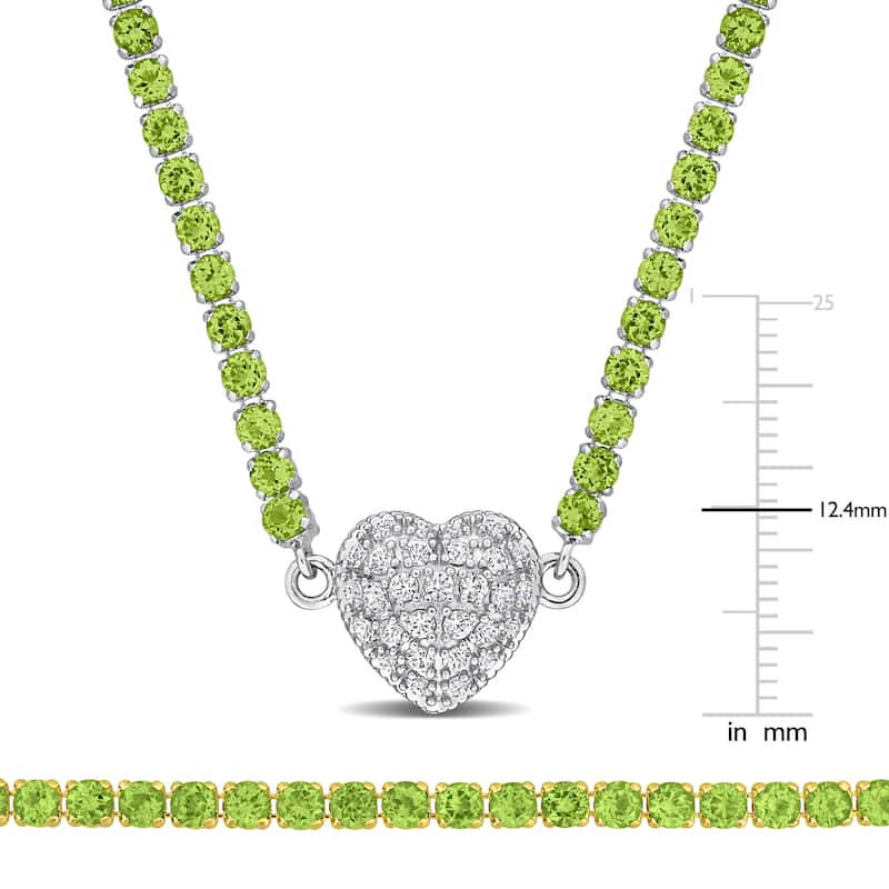 Miadora 17 1/2ct TGW Peridot Created White Sapphire Necklace Tennis Bracelet Set in Two-Tone Silver