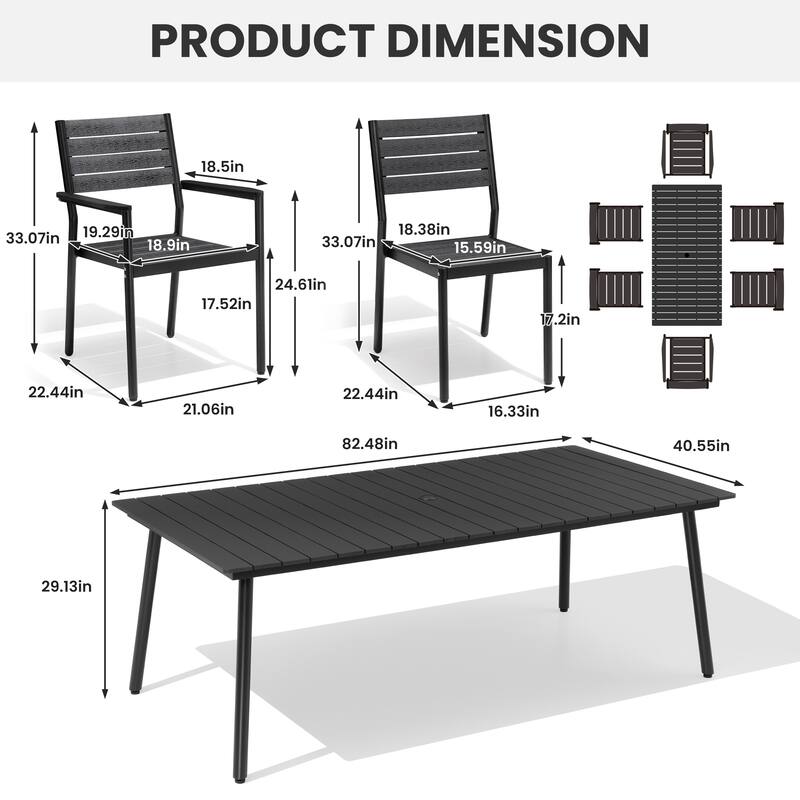 Outdoor Patio Dining Set 7/9 Piece Furniture Set Aluminum Dining Table with Umbrella and Stackable Chairs