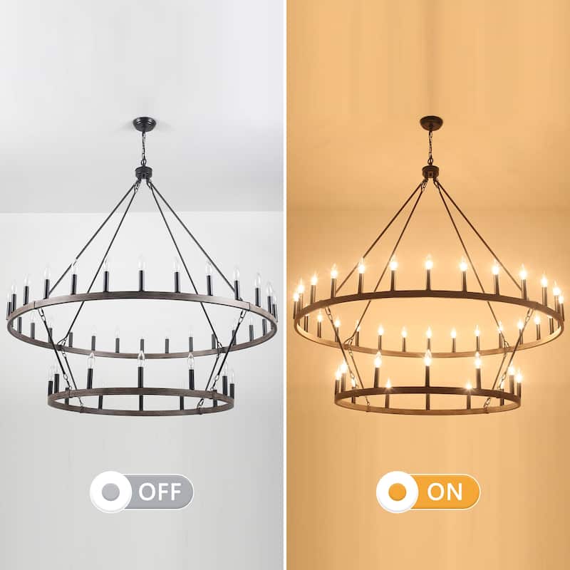 40-Light Candlestick Circle Wagon Wheel Chandelier 2-Tier Farmhouse Chandelier Lighting for Kitchen Island