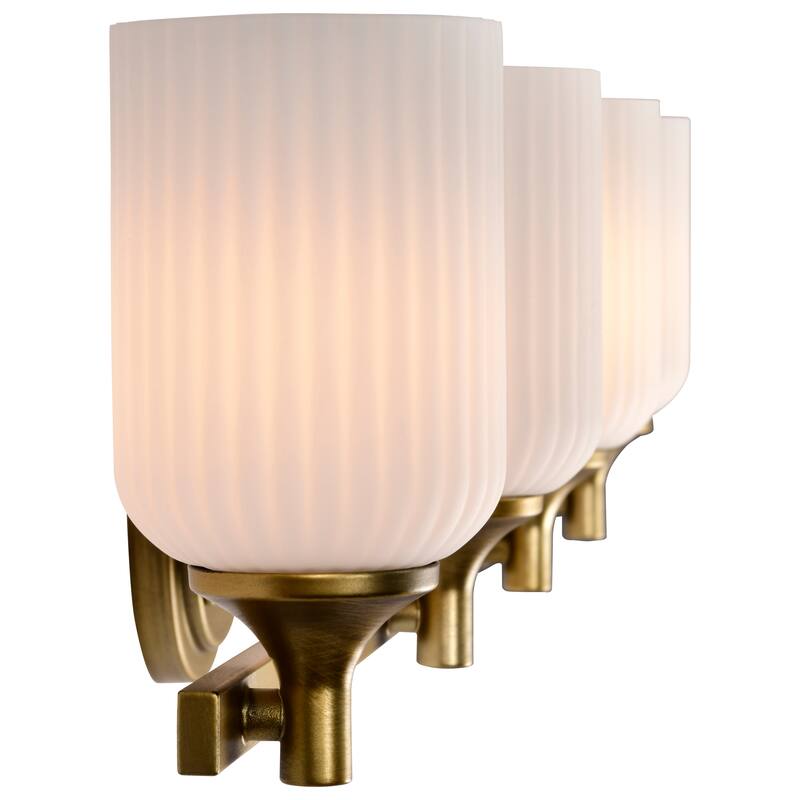 Solara 4 Light Vanity Natural Brass Finish Frosted Ribbed Glass - Natural Brass
