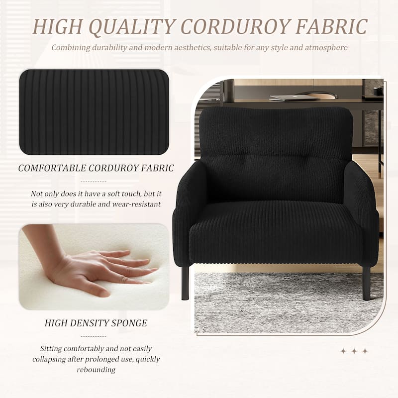 HOMEFUN Corduroy Upholstered Comfortable Single Wood Frame Armchair for Living room and Bedroom