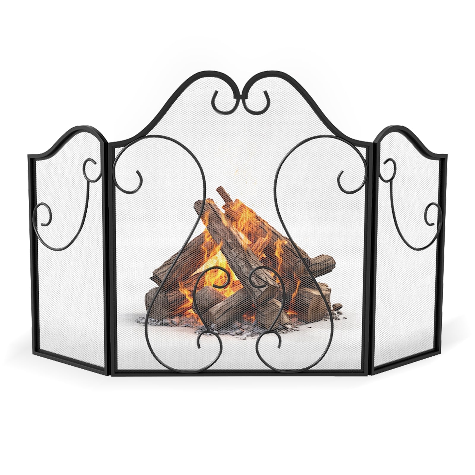 Gymax 3 Panel Fireplace Screen Foldable Freestanding Metal Arched