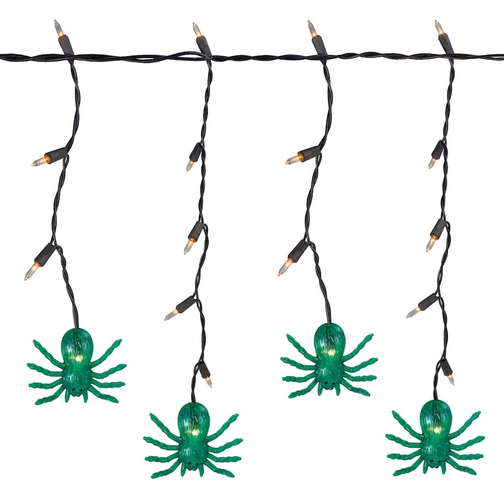 Spider Halloween Icicle Lights - Green - 3' Black Wire - 35ct