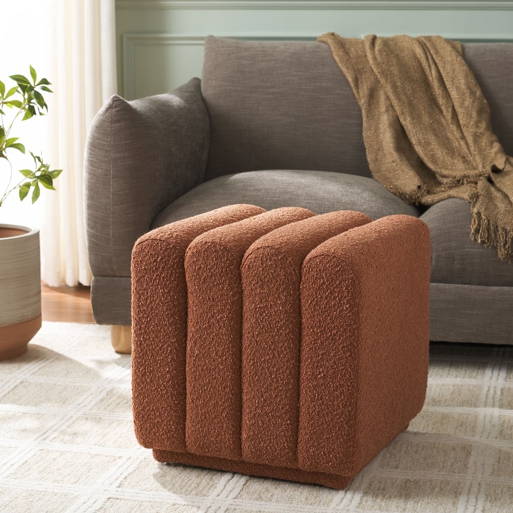 SAFAVIEH Joseph Upholstered Channel Tufted Square Ottoman, Fully Assembled