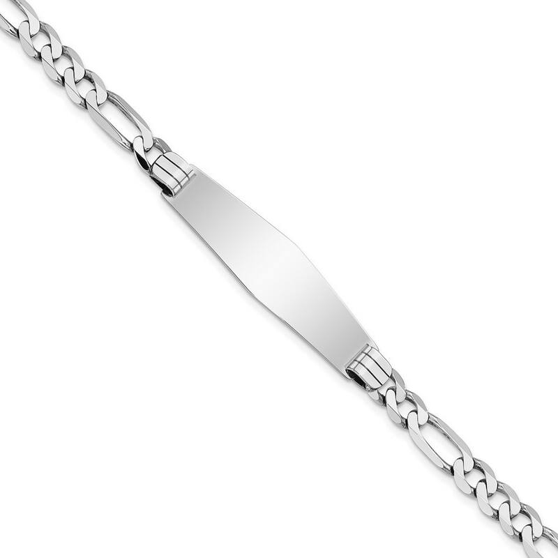 Curata 10.5mm 14k White Gold Engravable Figaro Link Soft Diamond Shape ID Bracelet 8 Inch