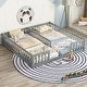 preview thumbnail 32 of 45, Twin Size Kids Bed Frame, Double Twin Floor Bed with Fence Guardrails Grey