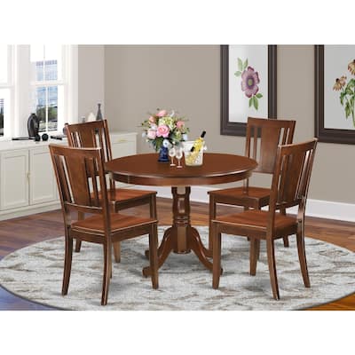 HomeStock 5-Pc Round Mahogany Finish Solid Wood Top Dining table with 4 Chairs