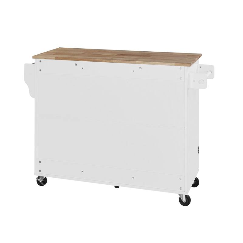 Rubberwood Kitchen Cart with Internal Storage Rack, Spice Rack, 2 Slide-Out Shelf, and 3 Drawer